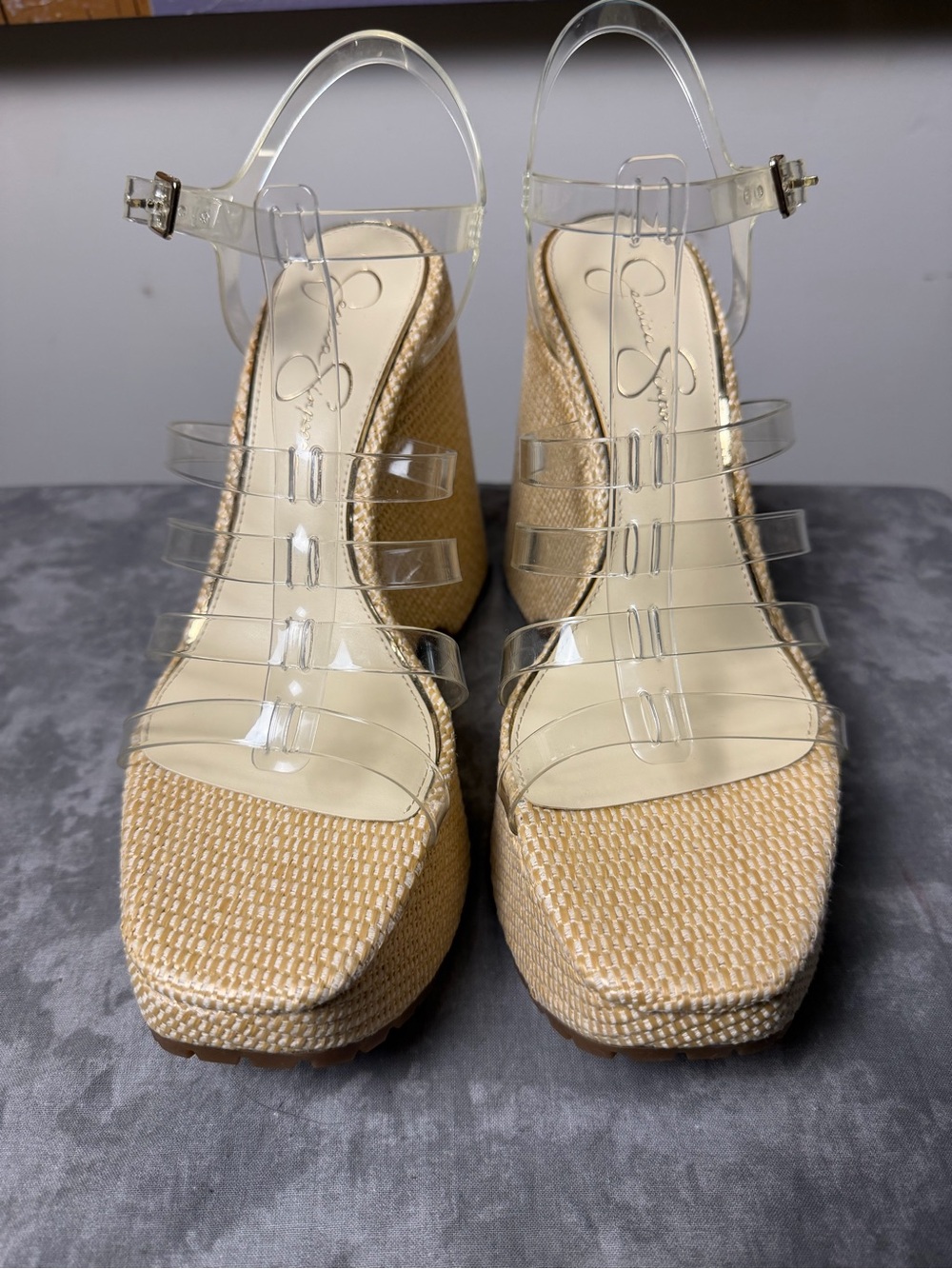 Brand New Jessica Simpson Clear Strap Wedge Sandals in Natural Size 10 - Picture 16 of 16